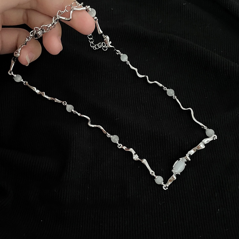 Kalung Rantai Klavikula Hias Opal Irregular Gaya Hip Hop