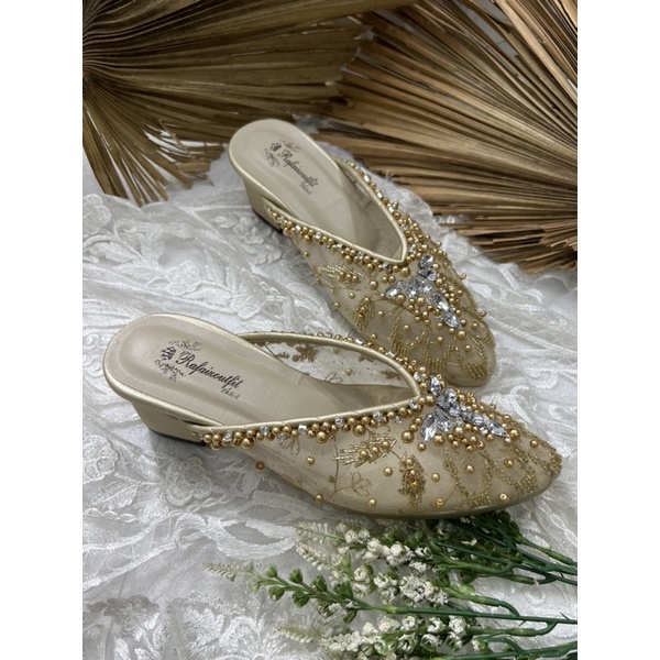 sepatu wanita alena gold 5cm tahu