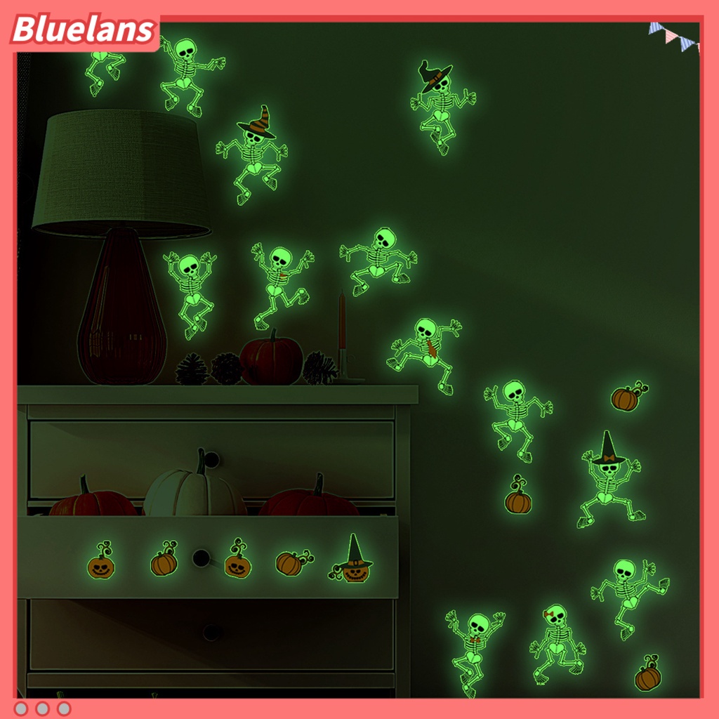 2pcs Stiker Dinding Desain Tengkorak Luminous Dengan Perekat Untuk Dekorasi Pesta Halloween