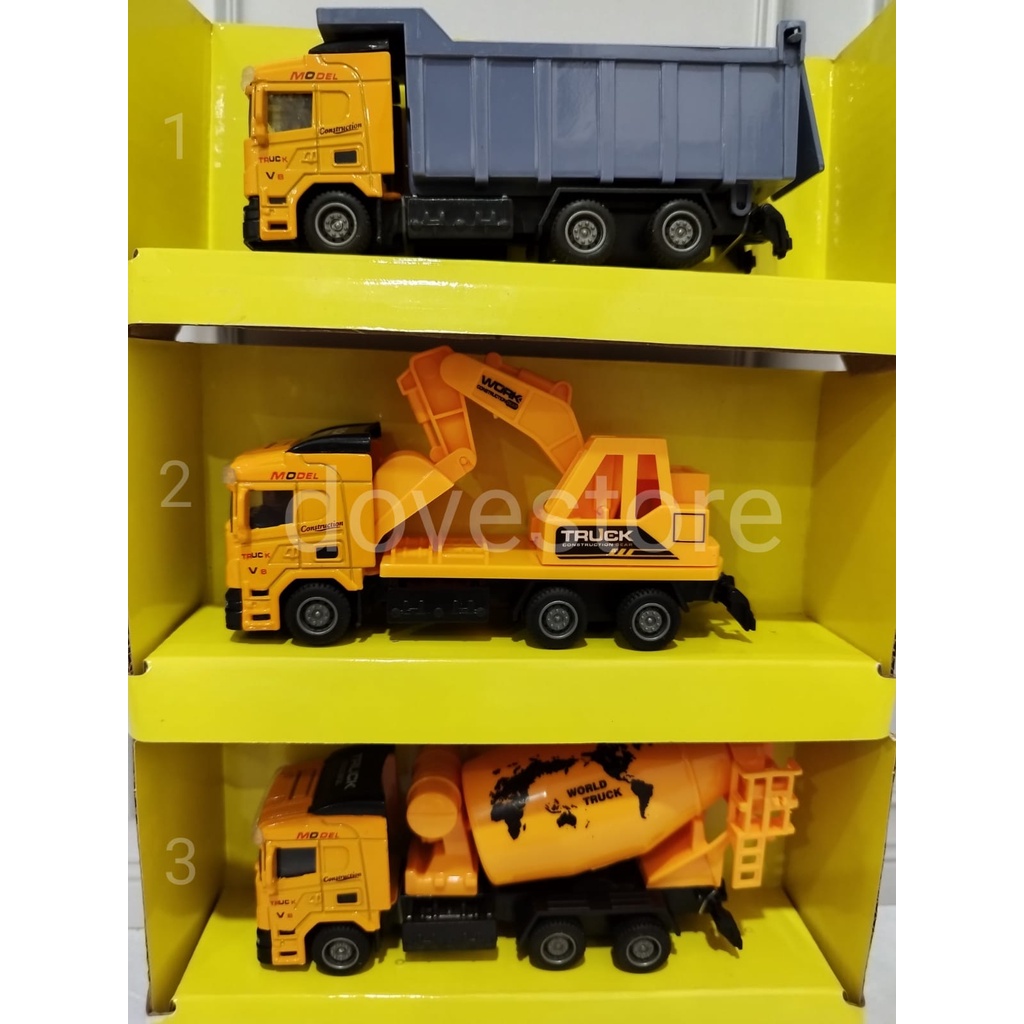 MAINAN DIECAST MINIATUR MOBIL TRUK BESI SEMEN EXCAVATOR KONSTRUKSI