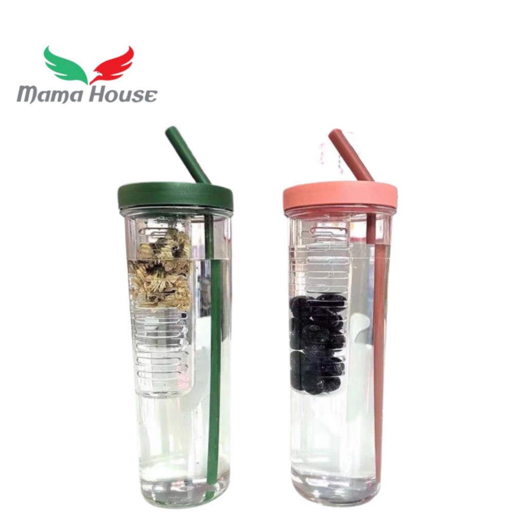 [MH] Botol Minum Transparan Juice Portable Sedotan Lipat 700Ml