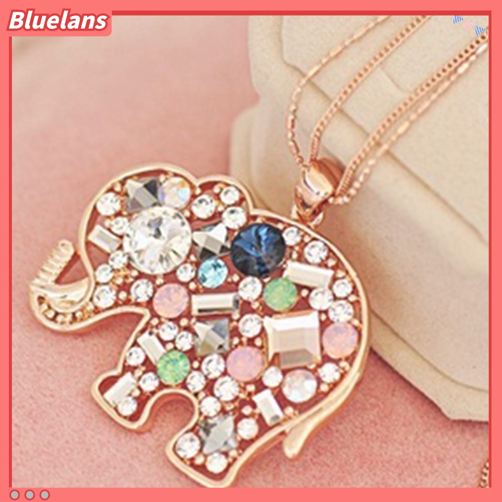 Bluelans Multicolor Rhinestone Lucky Elephant Pendant Necklace Fashion Lady Sweater Chain