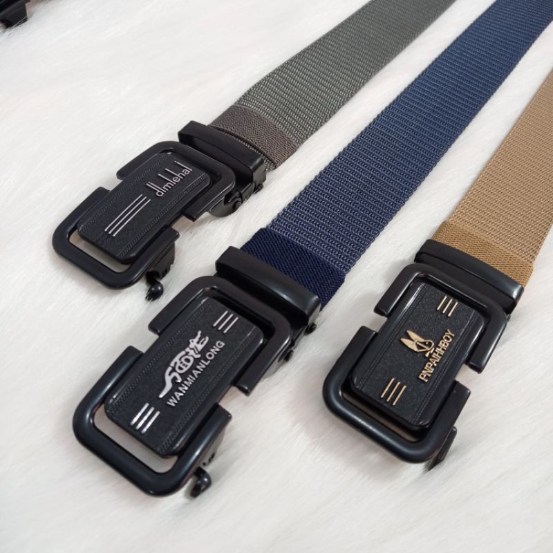 Ikat Pinggang import Pria Canvas Nylon Belt Nylon Canvas Sabuk Pria Nylon Kepala Logam Besi -046