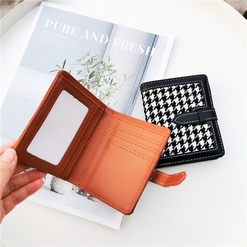 Tasmolly Dompet Pendek Wanita Houndstooth Ritsleting Atau Tutup Mode Retro Fashion Korea Women's Wallet Fenty Wallet - COD