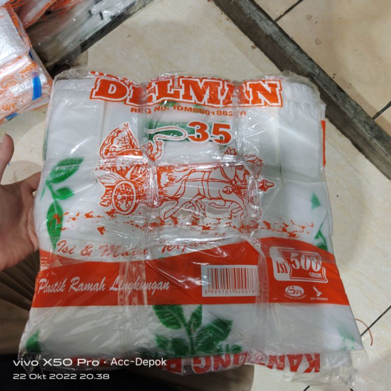 KANTONG PLASTIK BENING TRANSPARAN MOTIF DELMAN / GO GREEN SAVE PLANET ISI 500 GRAM RAMAH LINGKUNGAN