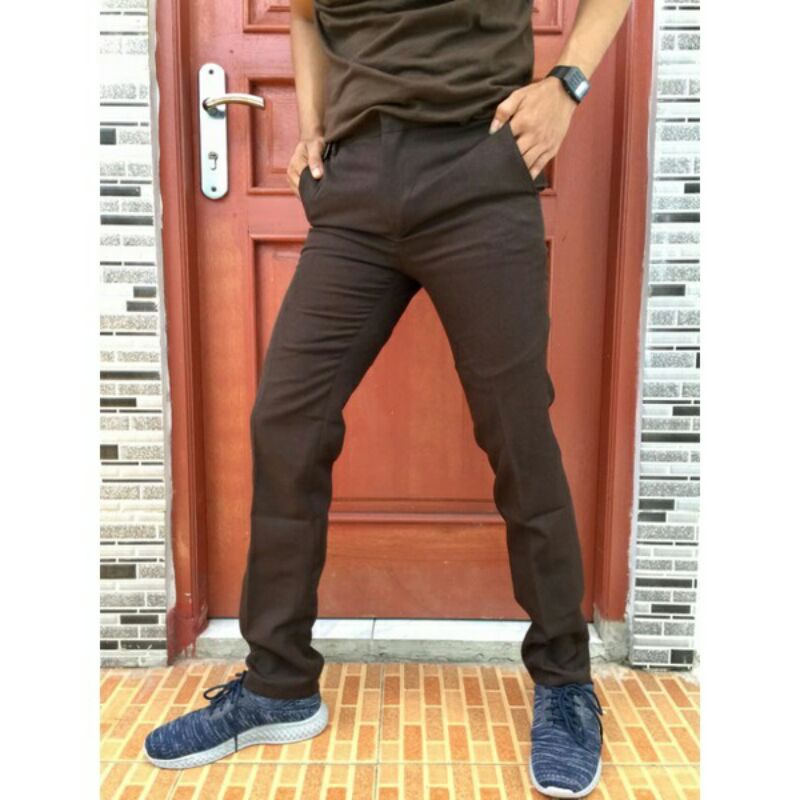 Celana Formal Pria Celana kantor slimfit Celana Bahan Woll tebal (Coklat tua &amp; coklat muda)27 - 38