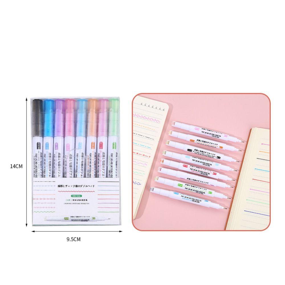 Preva 8PCS/SET Curve Stabilo Pen Alat Menggambar Perlengkapan Kantor Bentuk Bunga Curve Line Terintegrasi Ganda Kepala Warna