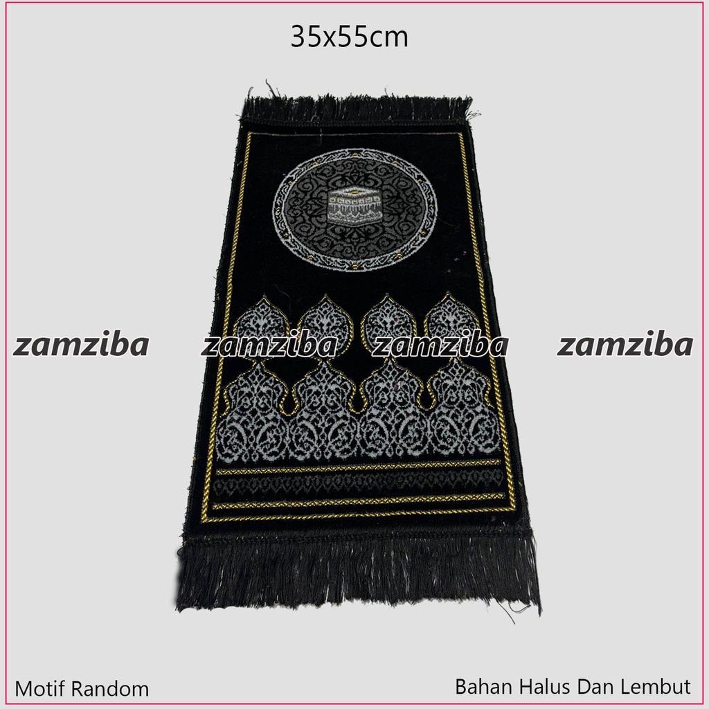 Sajadah Turki Mini Motif Kiswah Kusus Hitam Ukuran 35x60 Sejadah ANAK Perlengkapan Sholat Zamziba