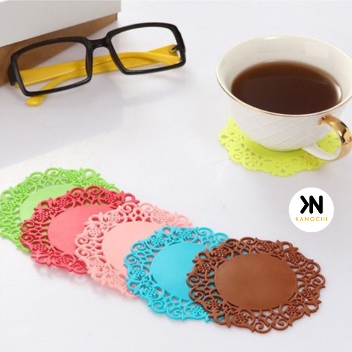 Tatakan Alas Gelas Silikon Cangkir Lace Cup Pad Mug Karet