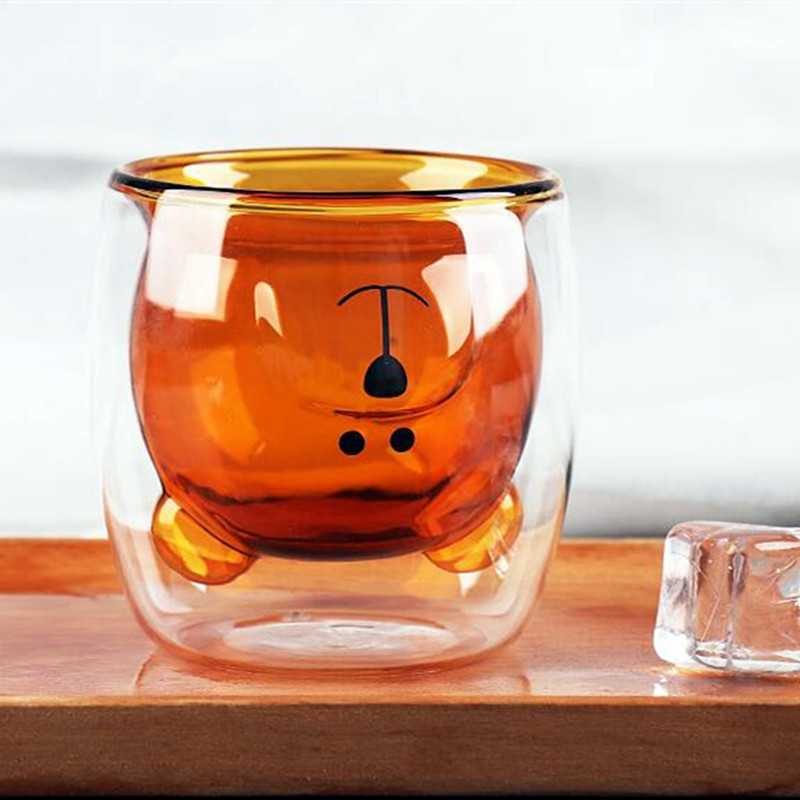 CRATE GELAS BERUANG ANTI PANAS DOUBLE WALL INSULATED CUP 250ML GLASS KACA KOPI TEH SIRUP UNIK SIMPLE