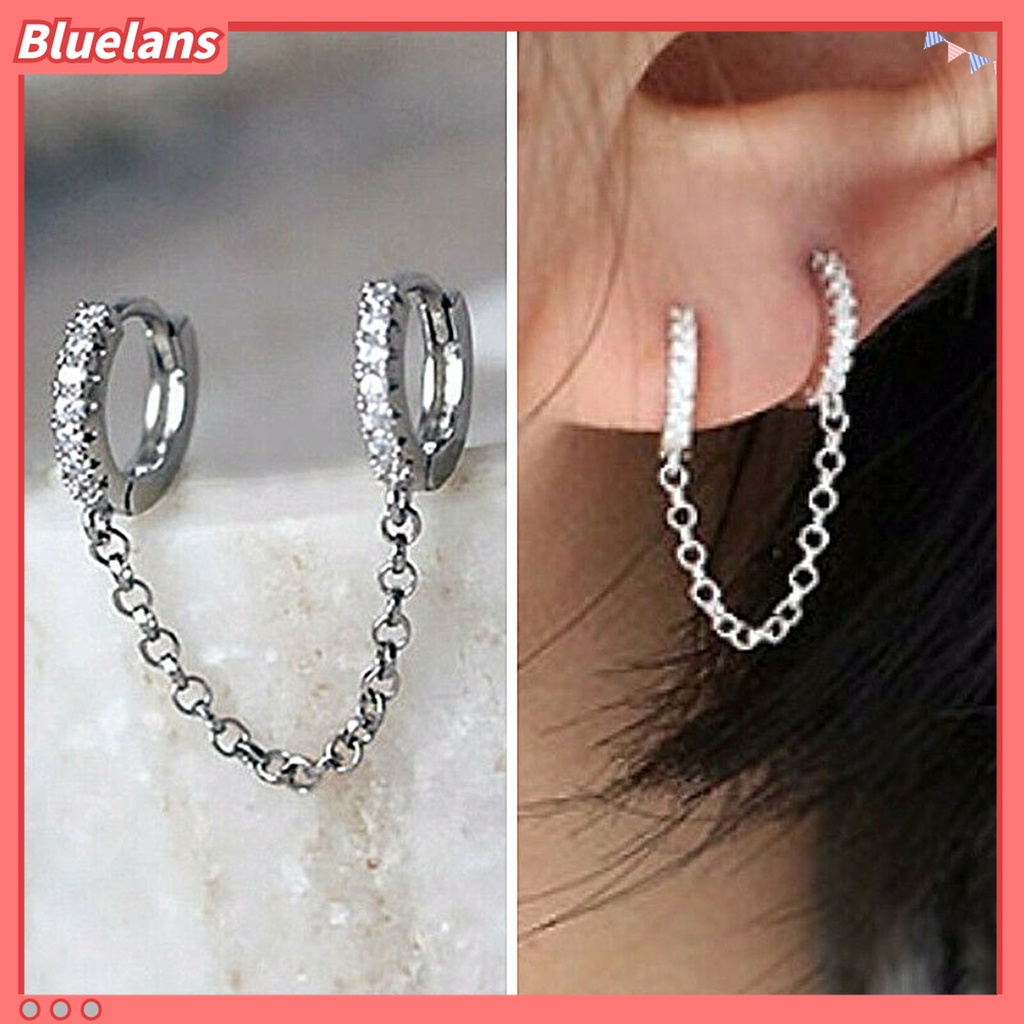 Bluelans 1 Pasang Anting Hoop Rumbai Rantai Cubic Zirconia Untuk Wanita