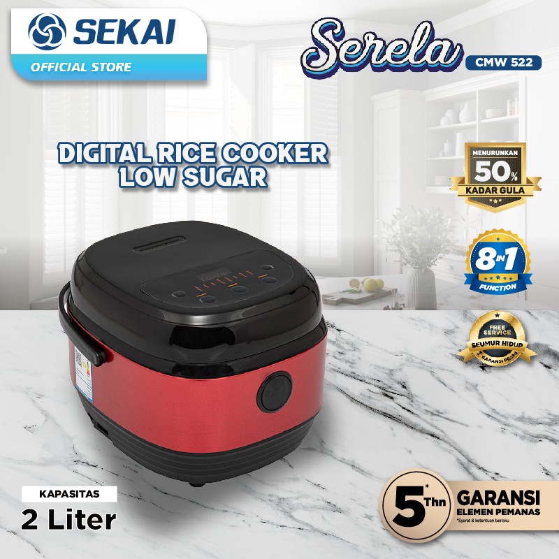SEKAI Digital Rice Cooker 2 Liter Low Sugar Serela 8 In 1 CMW 522 LS Penanak Nasi Low Carbo