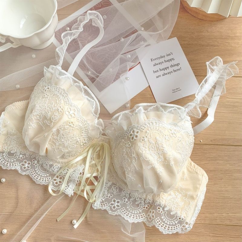 Lingerie wanita Jepang manis seksi pita pertemuan tanpa cincin baja gaya pengadilan bra mengatur gad