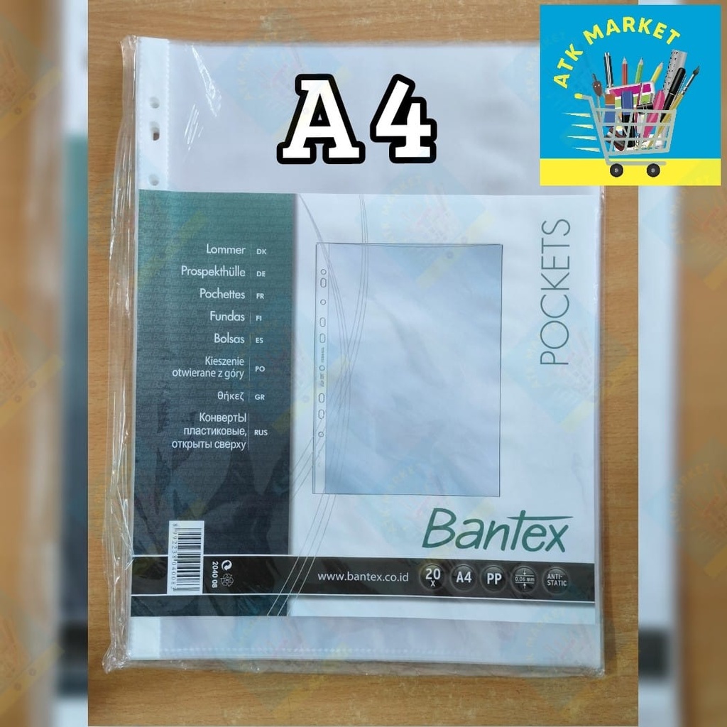 

BANTEX POCKET Clear A4/ Dokumen Keeper / Sheet Protector #2040 8040 (20 lembar)