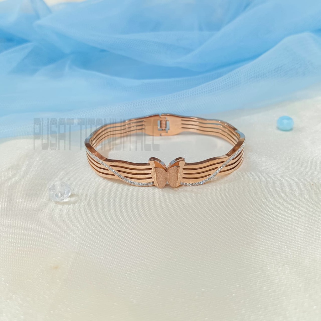 GELANG TITANIUM BUTTERFLY FULL PERMATA ZIRCON PERHIASAN KOREA ANTI KARAT&amp;ANTI LUNTUR