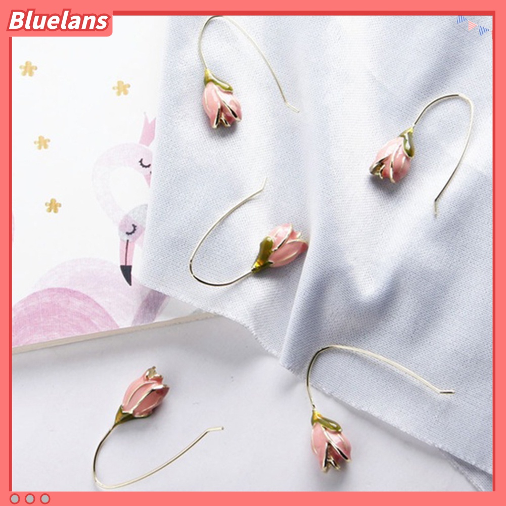 Anting Kait Liontin Bunga Tulip Enamel Gaya Vintage Untuk Hadiah Valentine Wanita