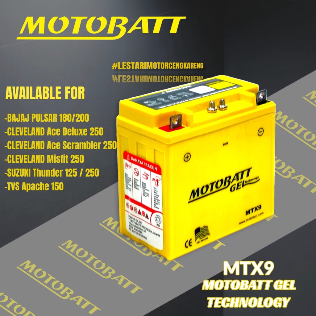 AKI GEL MOTOBATT MOTTOBAT MOTOBAT MTX9 PULSAR 180 200 220 THUNDER 125