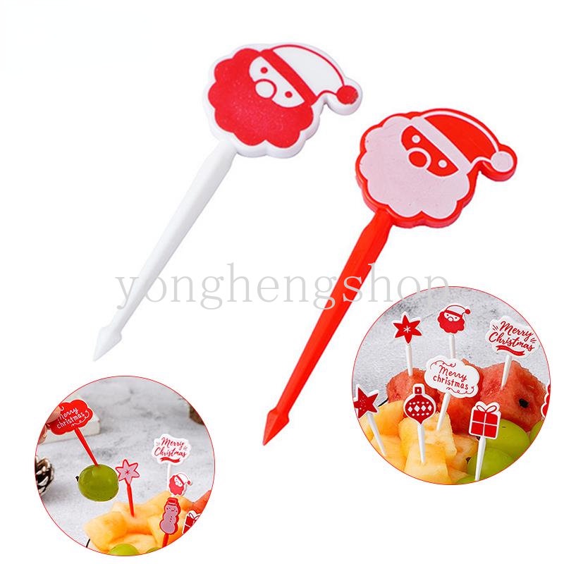 8pcs / set Garpu Buah / Dessert / Kue / Bento Mini Motif Kartun Natal Untuk Dekorasi Pesta