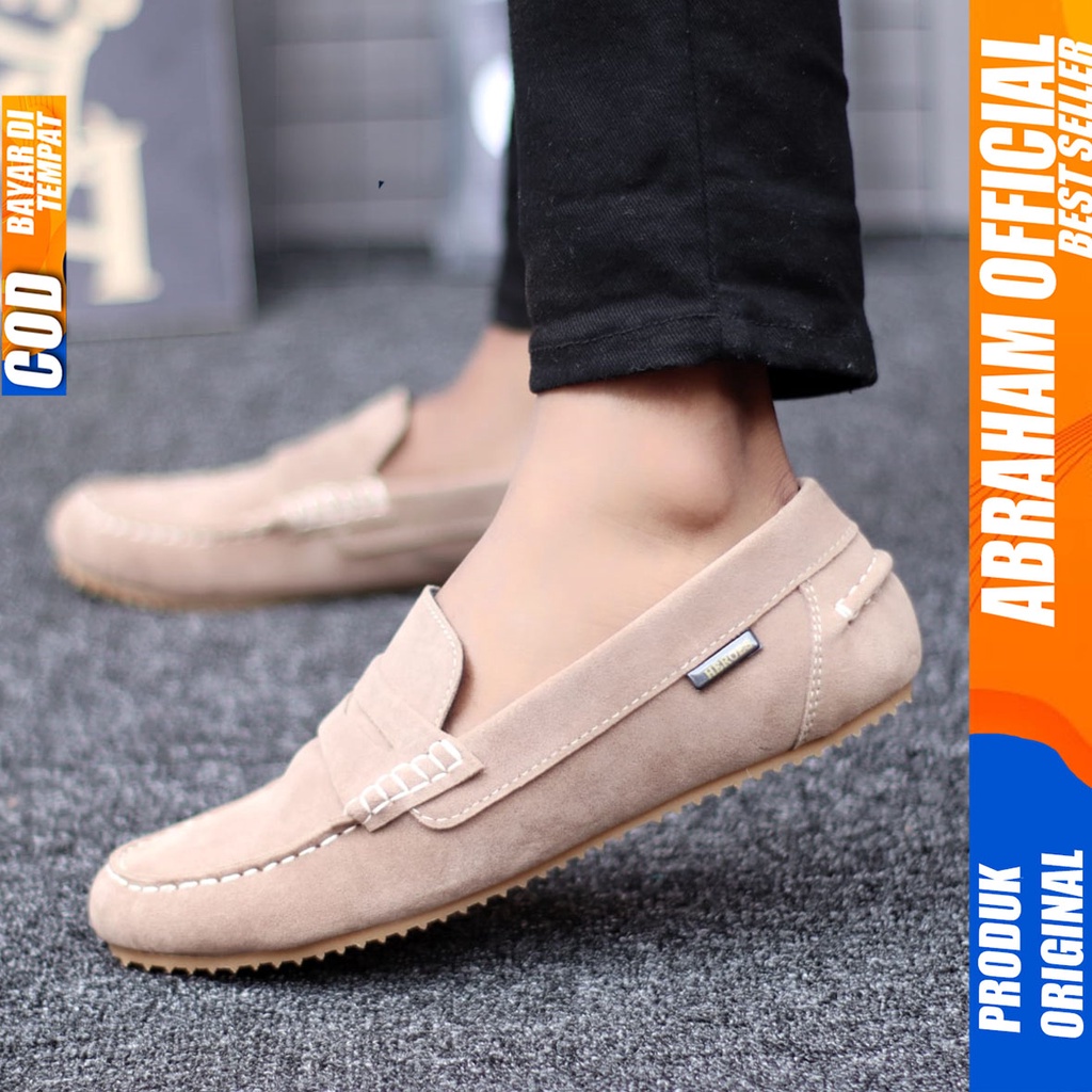 Sepatu Casual Slip On Santai Slop Antislip Hitam Kerja Pria Abraham Noah