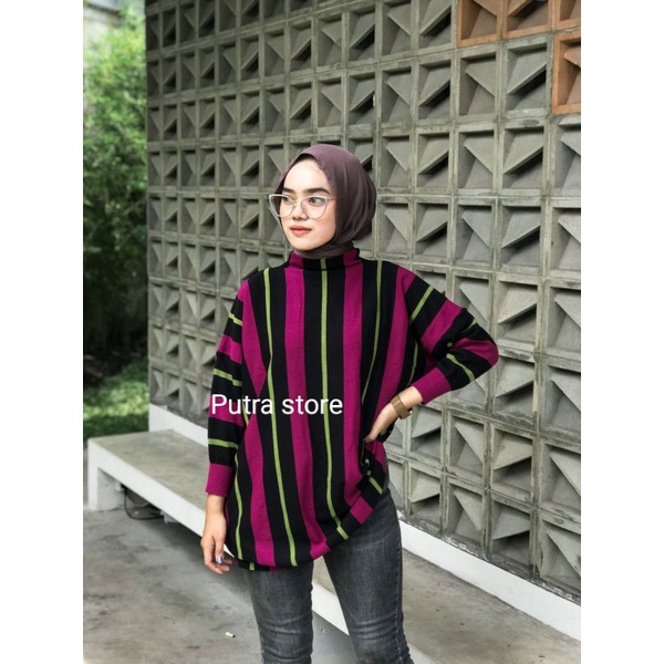 ERIANA TOP KNIT STRIP OVERSIZE - ATASAN RAJUT WANITA