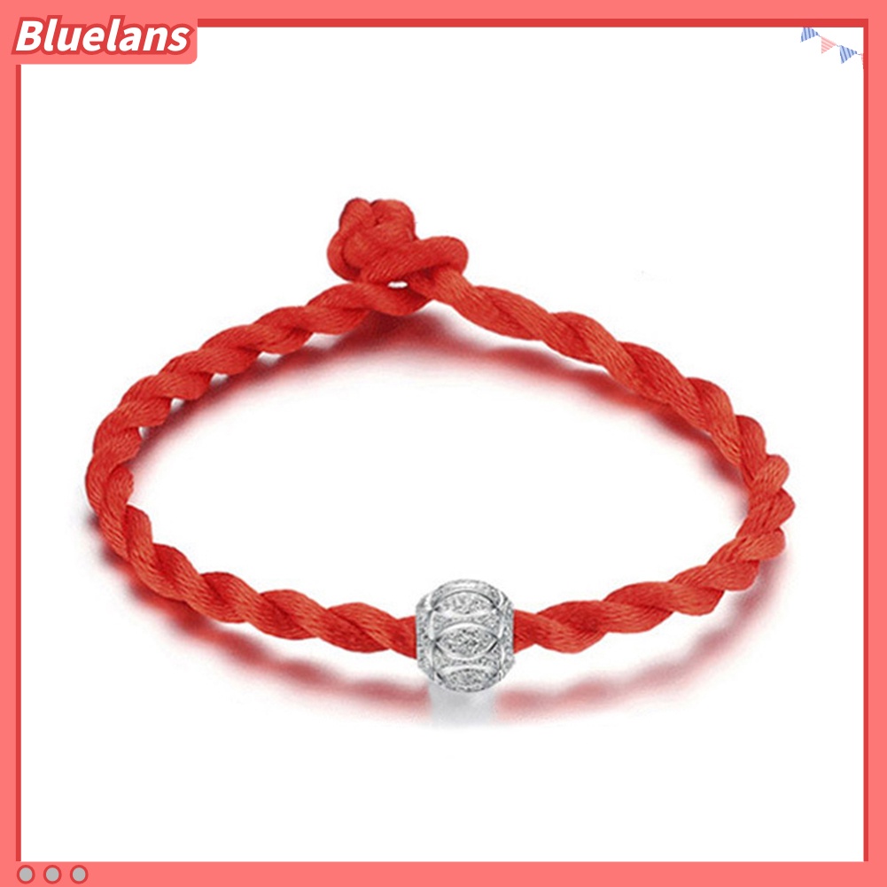 Bluelans Ethnic Silver Plated Bead Braided Red Rope Bracelet Unisex Lucky Wrist Decor