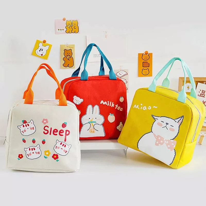 Tas Bekal Makan Karakter Kartun Bahan Canvas / Lunch Box Motif Lucu