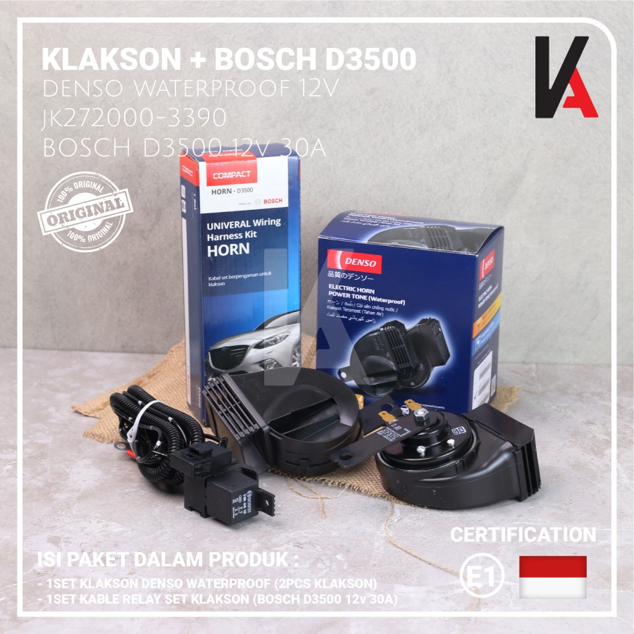 KLAKSON DENSO MODEL KEONG WATERPROOF DENGAN KABEL RELAY BOSCH D3500