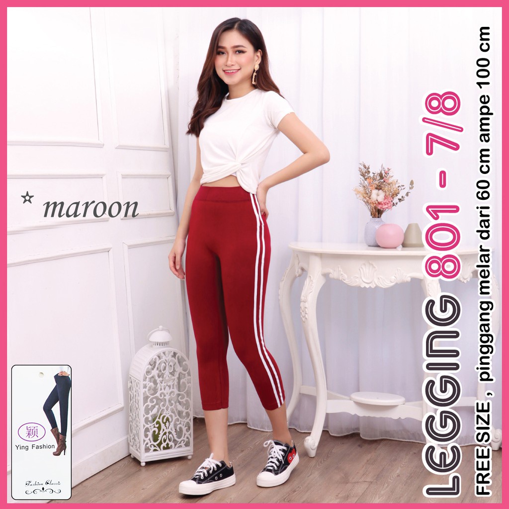 LEGGING STRIPE #801 Pendek / Legging stripe putih 7/8 - legging strips putih / Legging Wanita