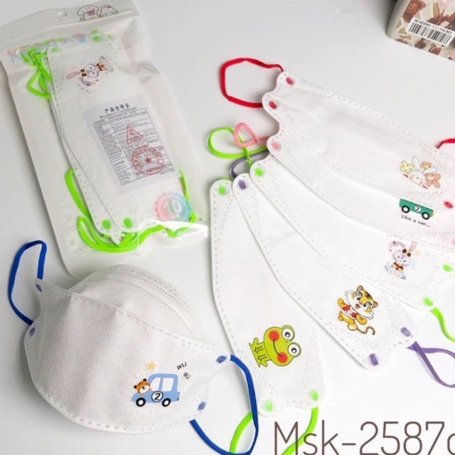 Masker Duckbill Anak Anak Putih - Masker Anak Duckbill Model KN95 Tali Warna Warni ISI 10 PCS