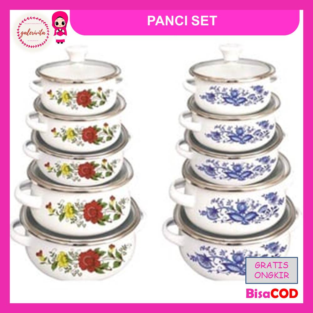 Panci Set 3 In 1 Bunga Ayam Jago / Set  5 In 1 Motif Ayam Jago Tutup Kaca