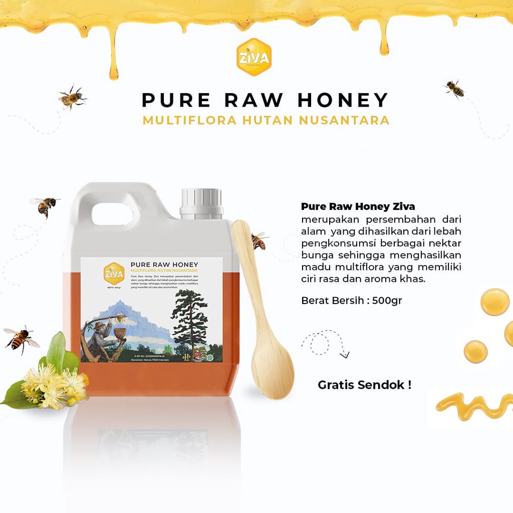 Madu Ziva Pure Raw Honey Gratis Emas Mini Gold - Madu Asli 100% Tanpa Campuran Murni Original Dari Lebah Hutan Multiflora Nusantara Kualitas Super Terbaik Dan Bagus Untuk Kesehatan