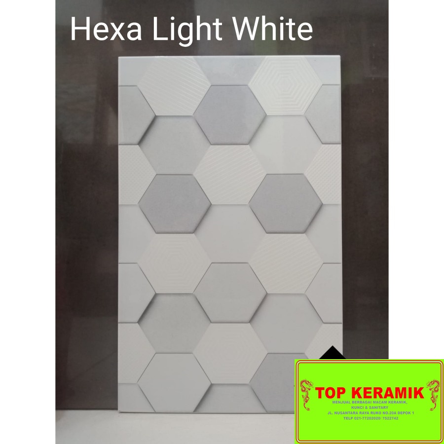 Keramik Dinding Kita 25x40 Hexa Series (White / Gris) Kw 1
