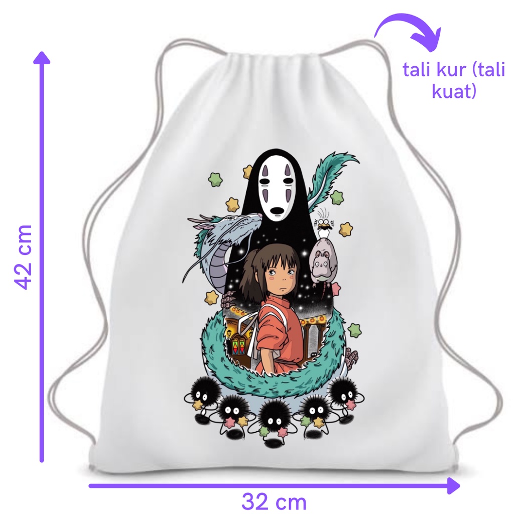 BISA CUSTOM SATUAN Stringbag Printing STUDIO GHIBLI Anime Jepang ransel serut drawstring tas sekolah kuliah kampus olahraga