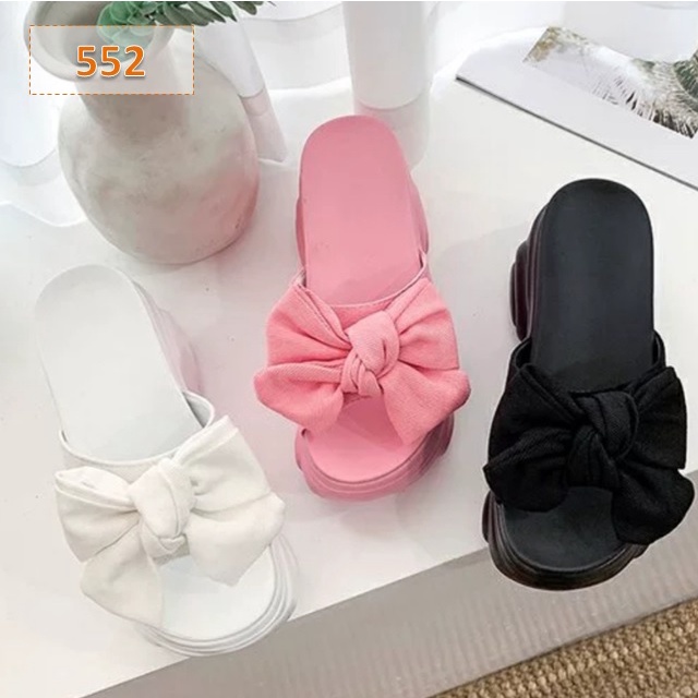 Sendal Wedges Sandal Selop Wanita Pita Tinggi Sol 5 cm Hitam Hijau Pink Putih (552)