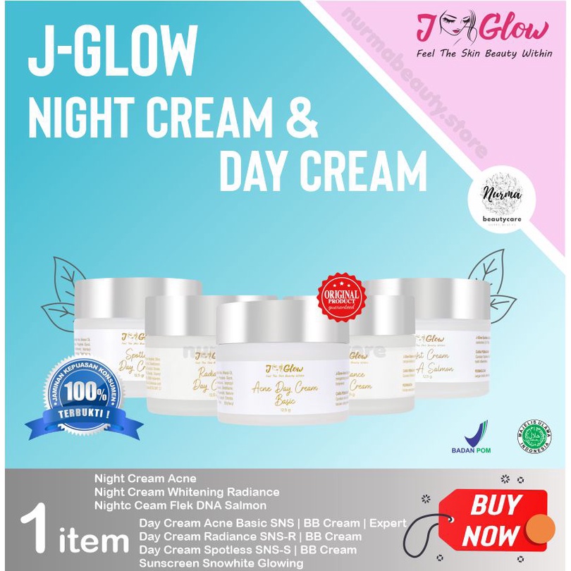 Jglow J glow Skincare Cream Siang Malam Nightcream Sunscreen Pemutih Pencerah Wajah Atasi Jerawat Fl