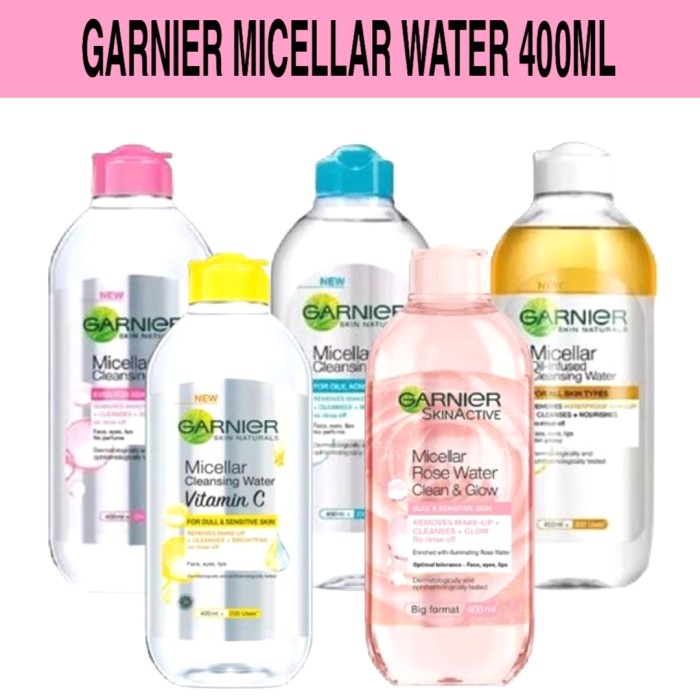 Gemma Garnier Micellar Water 400Ml Pink / Biru / Kuning Biphase Oil 400 Ml
