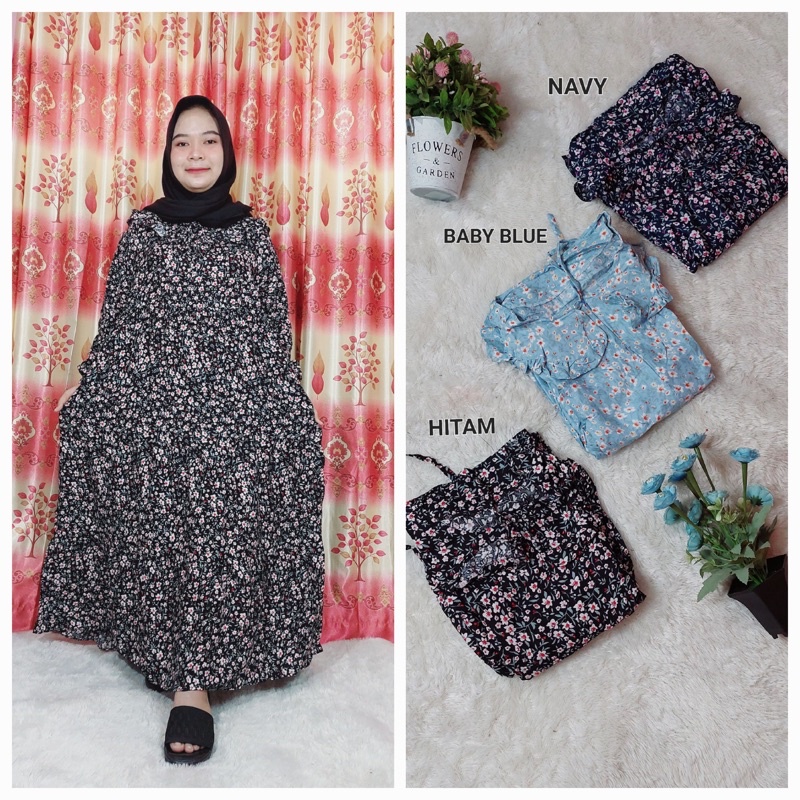 MIDI DRESS MOTIF BUNGA KECIL WARNA-WARNI KEKNIAN 2023 BAHAN RAYON PREMIUM