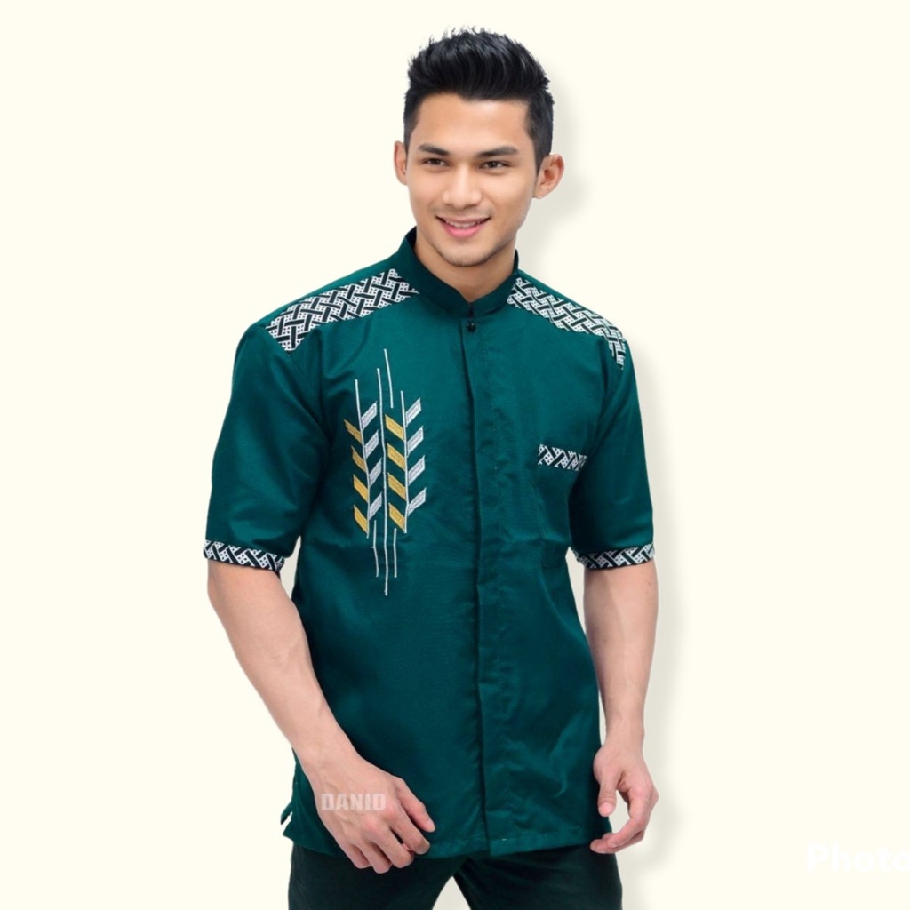 NEW BAJU KOKO BATIK EMAS LENGAN PENDEK BUSANA MUSLIM SERAGAM HADROH HILWA AZAHIR ALKHALIS 12.12