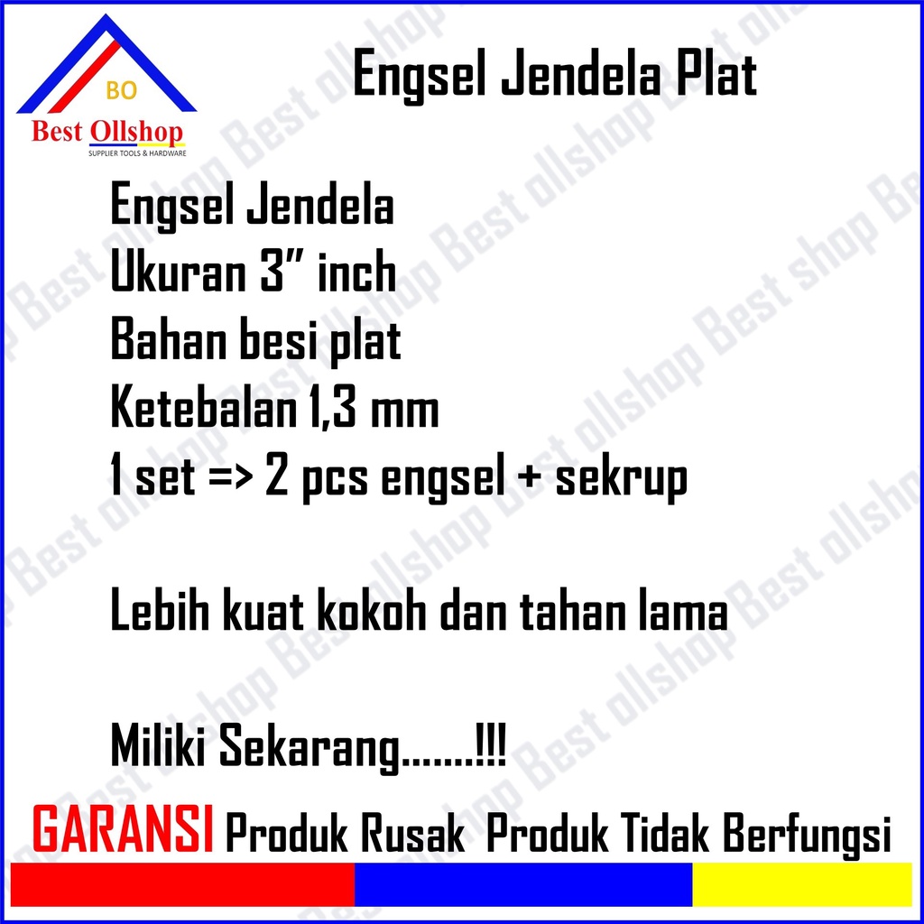 Engsel pintu / Engsel jendela plat 3 inch Putih / Engsel Pintu Rumah 3 baut