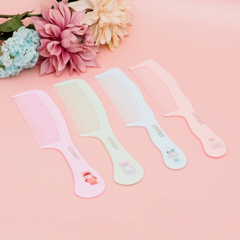 Sisir Gagang Motif Lovely Warna Soft Sisir Rambut  Rapat Lurus Gelombang Karakter Lucu Warna Warni