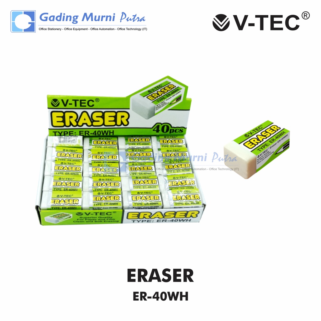 

Pengahpus Pensil Murah Warna Putih V-TEC TYPE ER-40WH ISI 40 PCS