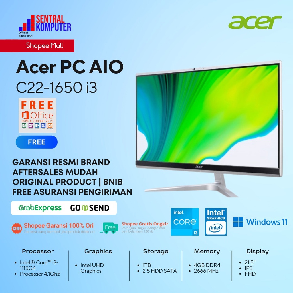 PC Acer All In One C22-1650 Intel Core i3-1115G4 4GB 1TB HDD-Win 11