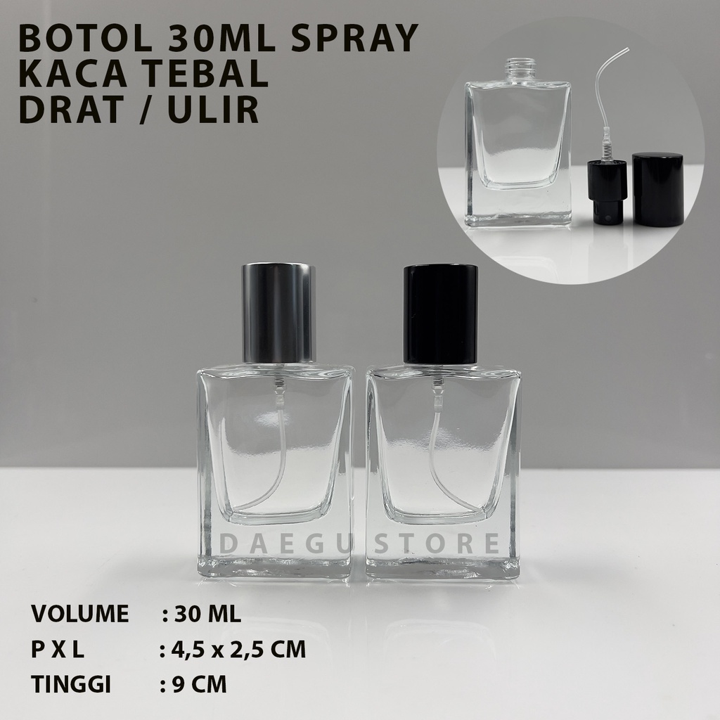 Botol Parfum 30ml Spray Kaca Tebal Kotak - Refill Isi Ulang Drat Ulir