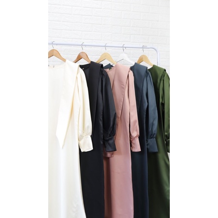 [FREE BELT] Adeeva dress satin wanita - dress pesta lengan balon - dress muslimah / gaun satin