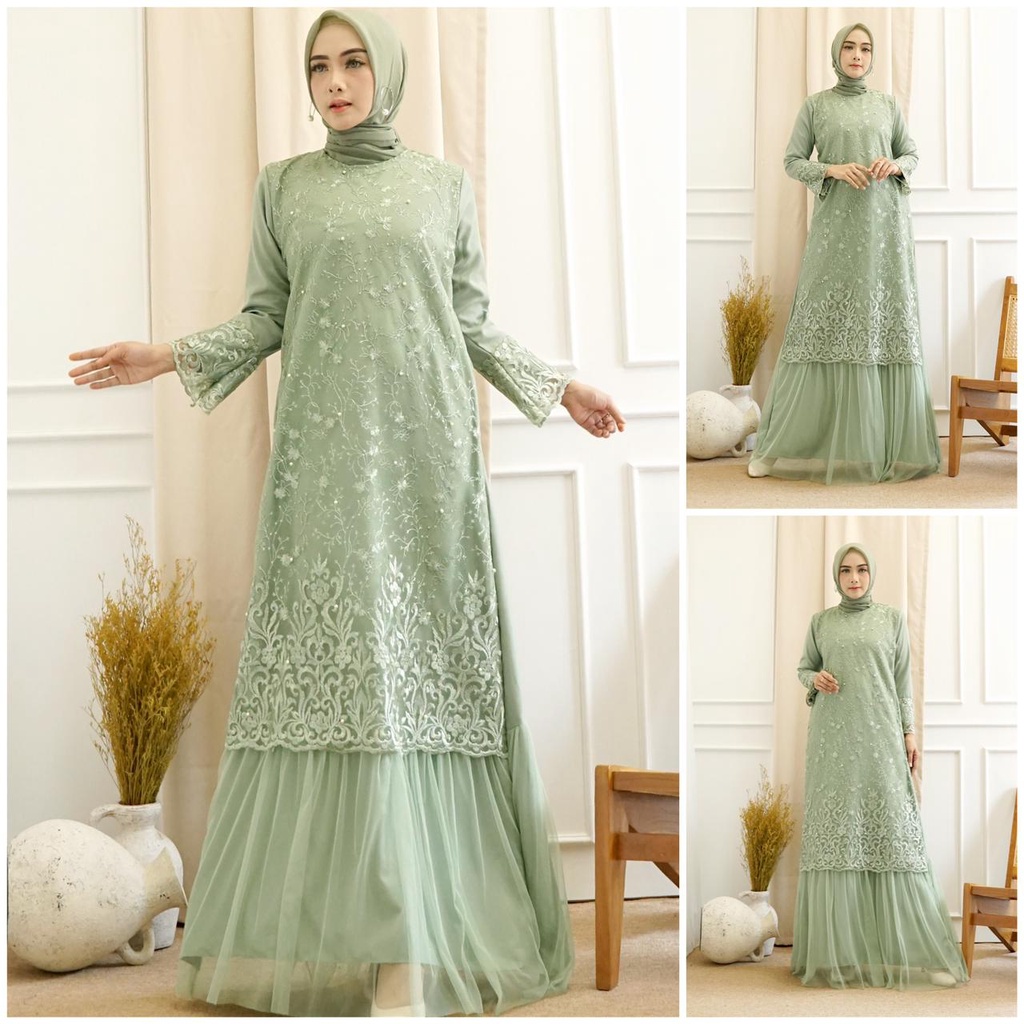 (RealPict) GAMIS NAZWA MAXI PESTA BRUKAT TILLE / GAMIS BROKAT TILE / GAMIS KONDANGAN / GAMIS LEBARAN / MAXI DRESS MUSLIM / FASHION MUSLIM / LONGDRESS BRUKAT TULLE / GAMIS SIZE M L XL