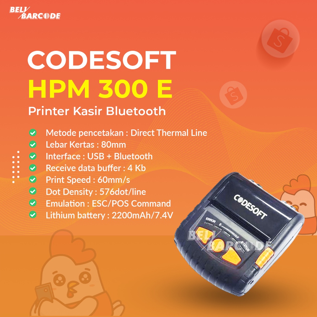 PRINTER BLUETOOTH THERMAL 80mm HPM300e / HPM-300e BLUETOOTH+USB