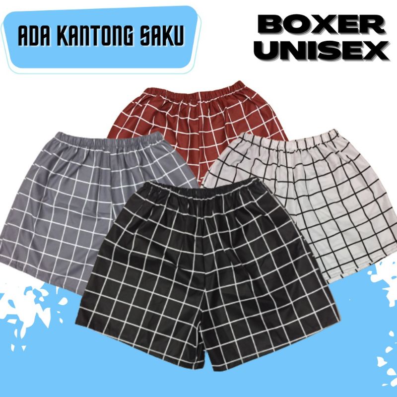 Celana Pria Motif Kotak-Kotak Tartan Boxer Celana Santai Motif kotak Hitam, kotak abu, kotak biru, k