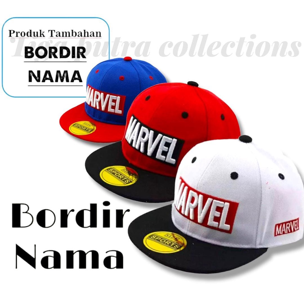 Topi Baseball Anak marvel Reques Bordir Nama suka suka usia 3 samai 13 tahun