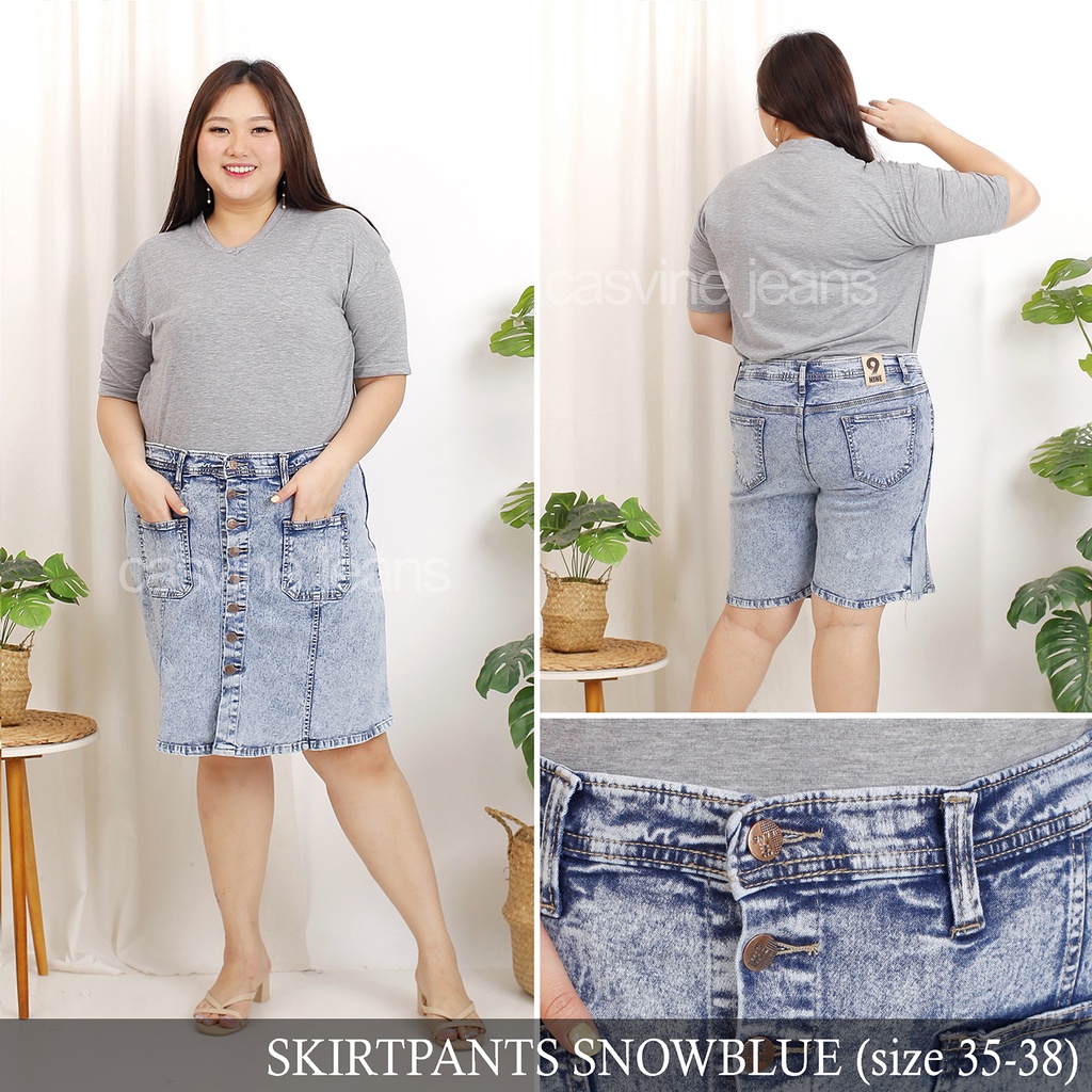 Rok Celana Jeans Kancing Jumbo Bigsize Skirt Pants 35-38