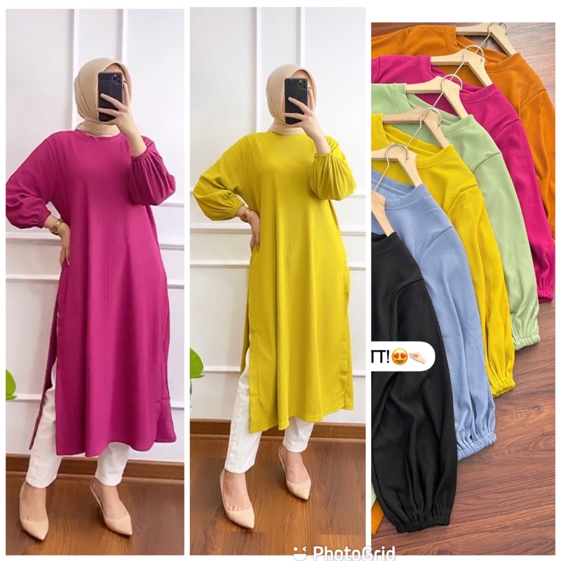 long tunik midi wanita bahan hanover merk clarke